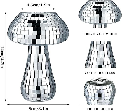 Champignon Boule a Facette Vase,Champignon Pot de Fleur Disco,Argenté Miroir Verre Vase Champignon Disco Pot a Crayon, Jardinière Boule a Facette Déco Terrarium Hydroponique Station Propagation - Nail Gallerys