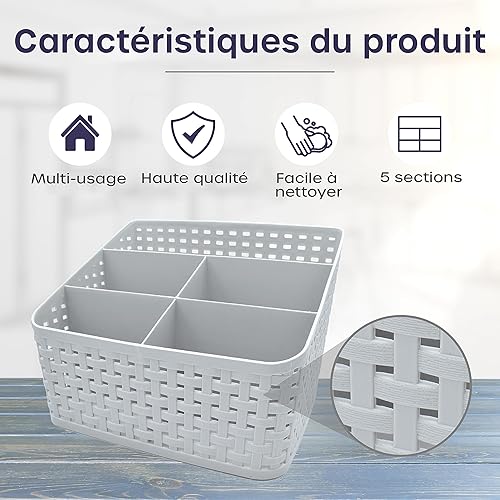 volila Paniers de Rangement - Panier de Rangement en Plastique Gris 1 Pack - Organisateur de Maquillage à 5 Compartiments Multi-fonction pour Chambre à Coucher, Organisateur de Soins de la Peau - Nail Gallerys