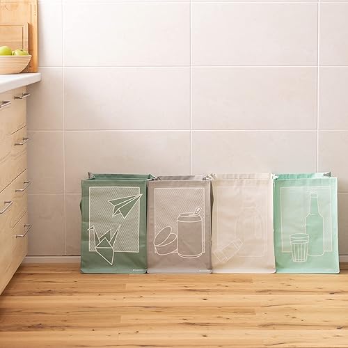 Navaris Sac Tri Sélectif - Lot 4x Bac Sac Poubelle 30 x 30 x 43 cm Verre Métal Plastique Papier - Conteneur Trieur pour Recyclage des Déchets - Nail Gallerys