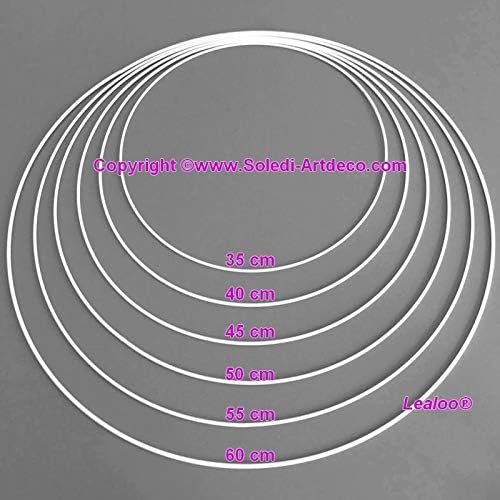 Lealoo Lot 6 Grands Cercles métal Blanc Ø 35 cm à 60 cm, Anneaux en Epoxy pour Attrape rêves, Abat-Jour - Nail Gallerys