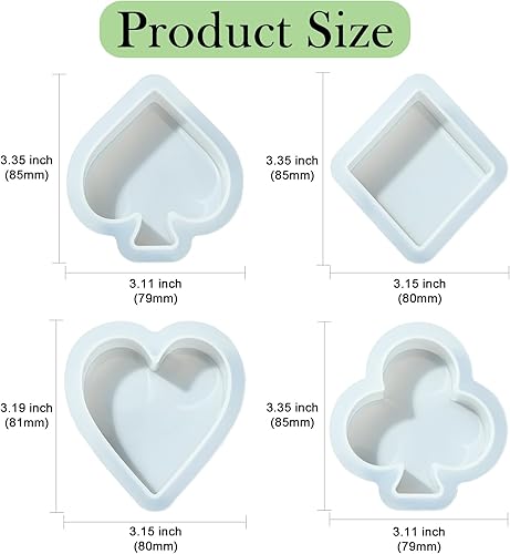 KitBeads Lot de 4 moules en silicone pour cartes à jouer - As de pique - Losange - En forme de cœur - Pour travaux manuels, savon, résine, bricolage - Nail Gallerys