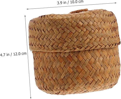 SOIMISS Panier À Fleurs En Paille Panier En Jonc De Mer Petit Panier À Couvercle Petit Panier En Osier Tressé Avec Couvercle Décorations Grands Bacs De Rangement Avec Couvercle - Nail Gallerys