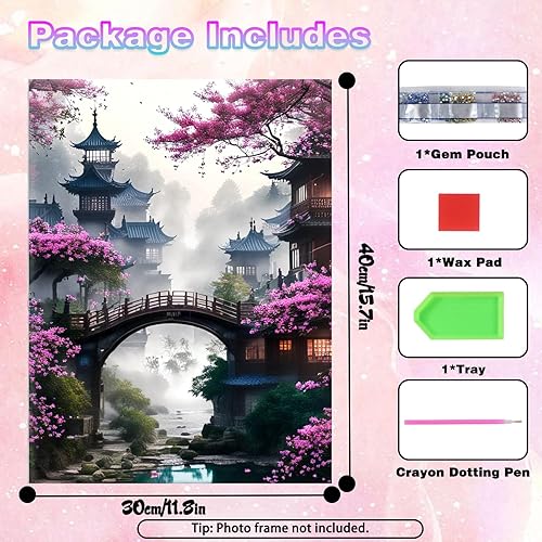 Mincloss Peinture diamant pour adultes, kit de bricolage, Sakura 5D Diamond Painting Paysage DIY Peinture diamant pour décoration murale de la maison 30 x 40 cm - Nail Gallerys