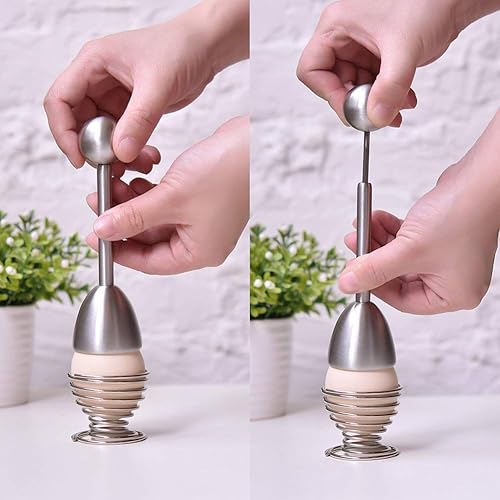 Queta Coquetier d'œuf Coupe-Coquille ouvre-Porte-Oeufs en Acier Inoxydable Outil de Cuisine Couteaux et Ustensiles kit Outil de découpe pour œuf à la Coque avec 2 Cuillères+ 2 Coquetiers - Nail Gallerys