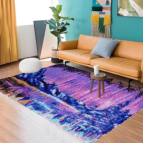 Kit de Tapis de Crochet à Point Noué Coussin au Crochets à Loquet Bricolage, Création de Tapis à Crocher pour Adultes, Modèle de couleur pré-imprimé, Kit de Fabrication de Tapis 55 x 75 cm - Nail Gallerys