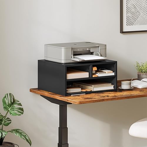 WOLTU Support Imprimante à 2 Niveaux, Meuble Imprimante avec Rangement, Meuble Rangement Bureau avec 3 Compartiments, 47x40x22,5cm, Noir, ASK15sz - Nail Gallerys