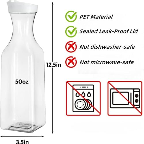 Lot de 4 pichets à eau en plastique transparent de 1,5 l avec couvercle à rabat, fournitures de bar à mimosa réutilisables, pour eau, thé glacé, limonade, jus, boisson, lait, infusion froide - Nail Gallerys