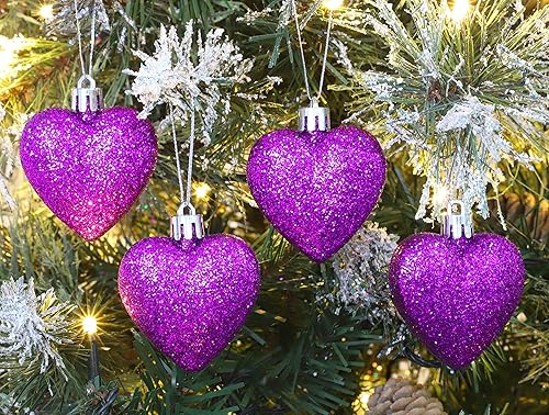 Christmas Concepts® 8 x 60mm (2.4') Violet Glitter en Forme de Coeur d'arbre de Noël Babioles - Nail Gallerys