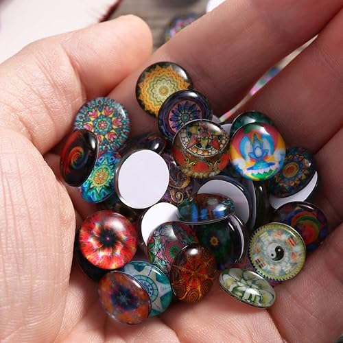 WINOMO Lot de 100 cabochons en verre de 12 mm avec motif mandala ethnique, rond, mosaïque, carrelage pour fabrication de bijoux - Accessoires pour femme - Nail Gallerys
