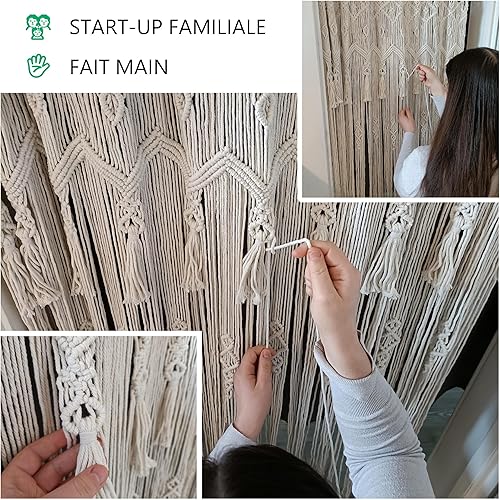 Cozyor Rideau de Porte en macramé - Style bohème - 132 x 200 cm - Séparateur de pièce - Tenture Murale et décoration - Beige - pour Arches de Mariage, Salon, Balcon - Fabriqué à la Main - Nail Gallerys