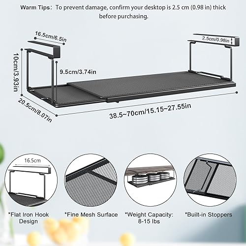 ROLIZOE Étagère Extensible sous Armoire, Panier sous étagère, étagère en métal à Suspendre sous Le Bureau pour Cuisine, Armoire, Banc à Chaussures, Placard, Rangement d'assiettes (Noir) - Nail Gallerys