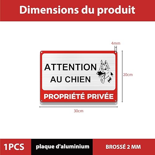 FloraVigo Panneau de propriété privée, Attention au chien, 30 x 20 cm, aluminium brossé, alarme de sécurité, auto-réfléchissant, étanche et résistant aux UV - Nail Gallerys