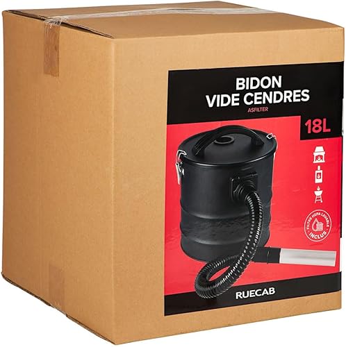 RUECAB - Bidon vide cendres, bidon vide cendres pour aspirateur - Capacité de la cuve: 18 L - Compatible avec le filtre réf: 648044 - Filtre lavable - Flexible: Ø 35mm x 0.8m - Embout aluminium: 15 cm - Nail Gallerys