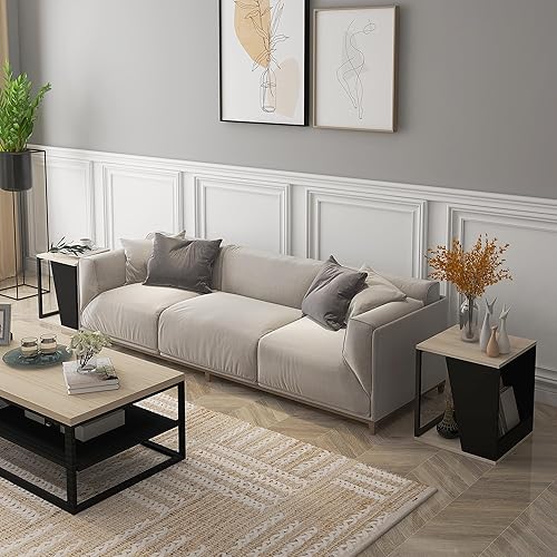 HOMCOM Lot de 2 Tables d'appoint Bout de canapé avec Rangement Structure en Acier Design scandinave 40 x 40 x 45 cm - Noir et Naturel - Nail Gallerys