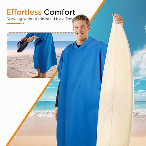 Cozary Surf Poncho Microfibre - Poncho de Bain Femme & Homme - Poncho Serviette Adulte avec Poche à Capuche pour Plage et Sports Nautiques - Séchage Rapide & Compact (Bleu Foncé, Large) - Nail Gallerys