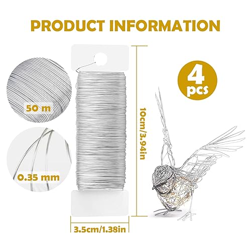 GIBOHOM 4 PCS Fil de Fer Souple Loisir Créatif 50 m X 0,35 mm ø, Durable Résistant à la Rouille et Ternissement, pour Artisanat, Fabrication de Bijoux, Art Floral - Nail Gallerys