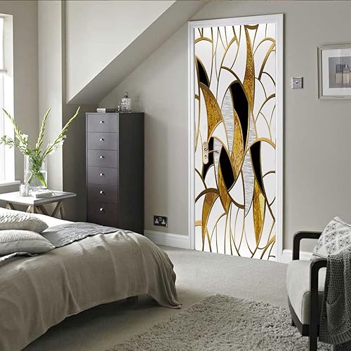 Stickers Porte Or - Noir - Blanc Autocollants de Décoration pour Porte - PVC - Résistant à l'Eau - Amovible - 77x200cm - Nail Gallerys