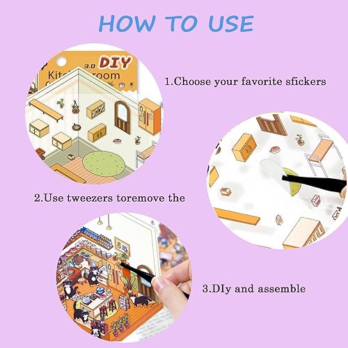 DIY 3D House Stickers,3d stickers scene,3d sticker maker,DIY 3D Sticker Scene,cute stickers Stickers for Adult Kids Relief Stress Pass The Time,Fun DIY Stacking Scene Stickers(4 Sets) - Nail Gallerys