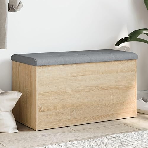 vidaXL Banc de Rangement, Coffre de Rangement avec Coussin, Organisateur de Vêtements Jouets Couloir Salon, Moderne, Chêne Sonoma Bois d'Ingénierie - Nail Gallerys