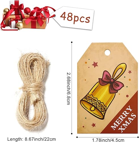 Becellen 48 Pièces Étiquettes Cadeau Noël Étiquettes de Cadeau Kraft Étiquette pour Cadeau and Crafts avec Ficelle - Nail Gallerys