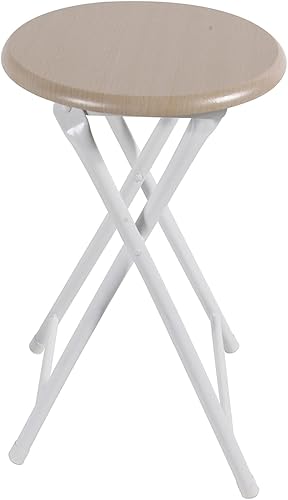 INDA-Exclusiv Tabouret de cuisine pliable - Assise en bois et cadre en métal - Hauteur : 47 cm - Diamètre : 30 cm - Antidérapant - Nail Gallerys