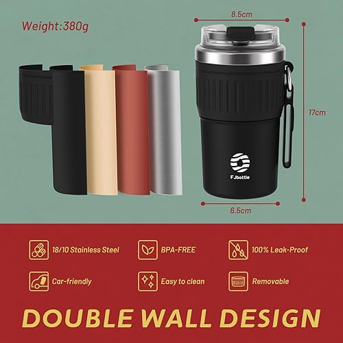 Fjbottle Tasse de voyage avec couvercle étanche - Réutilisable - En acier inoxydable - Double paroi - Pour boissons chaudes et froides - 400 ml - Nail Gallerys