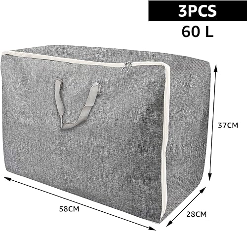 3 Pièces Housse De Rangement 60L, Housse Rangement Couette 37x28x58cm Sac Rangement Couette Grand, Pliable Sac Rangement Avec Fermeture Éclair, Housse Rangement Pour Couettes, Vêtements - Nail Gallerys