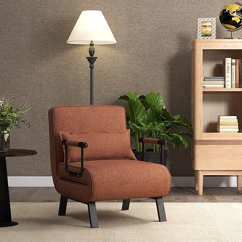 LIFEZEAL Fauteuil Convertible 1 Place Pliable avec Dossier Réglable en 5 Positions, Chauffeuse Convertible Adulte avec Coussin, Canapé- Lit pour Salon, Appartement, Bureau, Jusqu'à 150 kg (Marron) - Nail Gallerys