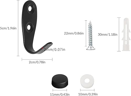 YSDMY 6 Pièces Crochets individuels avec vis et boulons Porte Manteau Mural Individuel pour la Maison, étagères, Tiroirs, Casiers, Bain (Noir) Charge 32 kg - Nail Gallerys