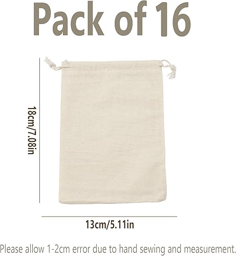 Coriver 16 Pièces Pochon Tissu, 13 x 18 cm Petits Sachet Tissu avec Cordon, Reutilisable Sacs Cadeaux à Remplir,Pochette Bijoux Sac Coton pour Noël Bricolage Calendrier de l'avent Anniversaire Mariage - Nail Gallerys