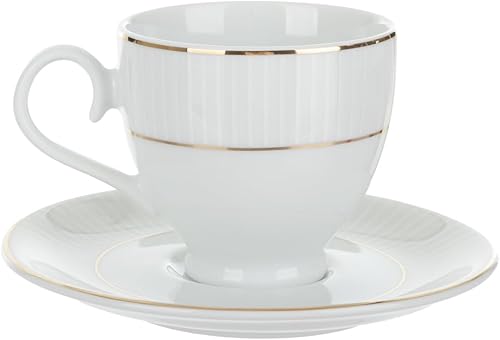 KASANOVA Lot de 6 tasses à café en porcelaine blanche Strippy Gold - Nail Gallerys