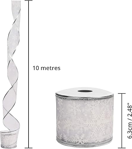 BELLE VOUS Ruban Cadeau Organza Or - Ruban Noel avec Fil de Fer Emballage Cadeau 10m x 63mm avec Paillettes et Flocons de Neige pour Décorations de Noel - Ruban Organza pour Emballage et Déco de Noel - Nail Gallerys