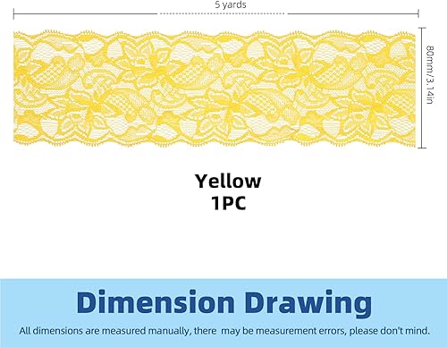 Glarks 1 rouleau de ruban en dentelle de tissu - 4,57 m x 80 mm - Jaune clair - Motif floral - Élastique - Extensible - Pour décoration de mariage, couture, fabrication de gousses à cheveux - Nail Gallerys