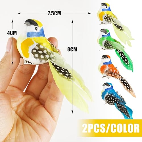 8pcs Petits Oiseaux Artificiels à Suspendre avec Clip Ornement Oiseau Artificiel avec Pince 3D Jaune Bleu Orange Vert en Mousse Décoration Loisirs Créatifs pour Jardin Bricolage Artisanat Fête - Nail Gallerys