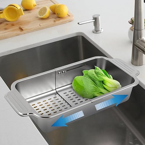 Passoire extensible en acier inoxydable 304 - Passoire extensible sur évier - Passoire de cuisine - Passoire à pâtes, panier à tamis - Séchage des plats - Nail Gallerys