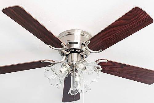 Pepeo Kisa Deluxe Ventilateur de plafond avec éclairage et interrupteur à tirette en nickel brossé Blanc/Erable 105 cm 105620190 - Nail Gallerys