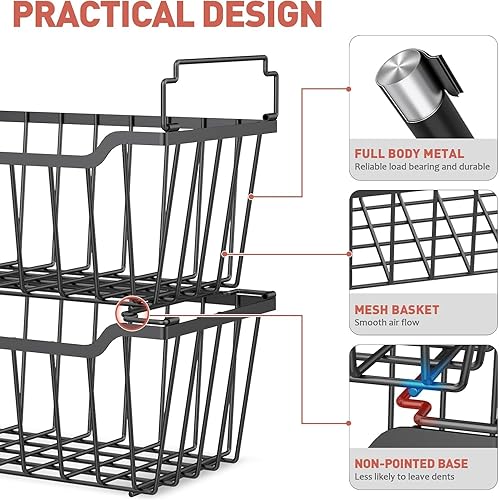 WELDUN Lot de 6 paniers de congélation coffres avec poignée pliable, empilables pour petit coffre de 99 L, 198 L, bacs de rangement en métal avec utilisation de l'espace, blanc - Nail Gallerys