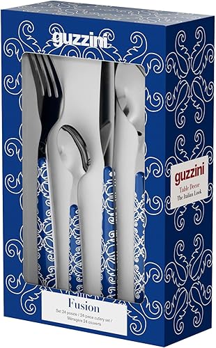 Guzzini - FUSION Set de 24 Couverts - Bleu Méditerranée - 28195076 - Nail Gallerys