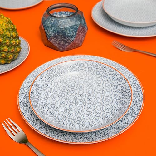 Service de vaisselle 18 pièces assiette de fruits ronde bleue - Nail Gallerys