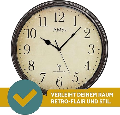 AMS 5962 Horloge radio murale Style Vintage - Boîtier en métal effet bois patiné - Horloge décorative - Nail Gallerys