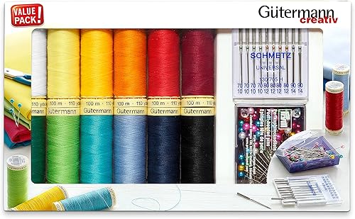 Gutermann Fil Ensemble avec Broches et Machine Aiguilles, Polyester, Coloris Assortis, 100m - Nail Gallerys