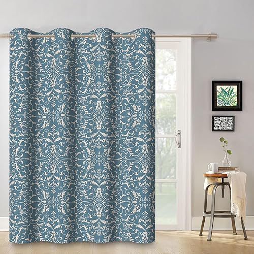 ggaimwf 107x160cm Rideau occultant Vintage Style Baroque Bleu Luxueux Motif sans Couture Rideaux œillets Isolation Thermique Traitements fenêtre à œillets pour Salon Chambre Salle à Manger 1 Panneau - Nail Gallerys