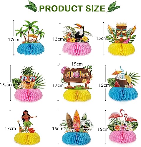 GEBETTER 9Pcs Centre de Table en Nid d’Abeille Décoration Accessoire Hawaïenne Luau pour Fête Tropicale Plage - Nail Gallerys