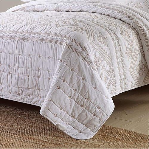 WINKE Dessus De Lit 2 Personnes 240 X 260 Blanc Matelasse Boutis Couvre-Lit 100% Coton Brodé,Couvre-lit D'été Matelassé Réversible avec 2 Taies d'oreiller,240X260CM-White - Nail Gallerys