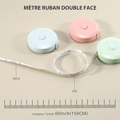3 Pièces Metre Ruban Couture 1.5 m, Ruban à Mesurer Rétractable pour Mesures Corporelles Ruban Souple, Mètre Ruban Double Face pour Regime Couture Tailleur, Ruban Mesure Corps - Nail Gallerys