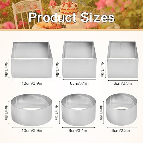 DECARETA Cercle Patisserie 6/8/10cm Hauteur 4cm Moules à Pâtisserie Rond Carré Inox Cercles à Pâtisseries Cercle à Pâtisserie 10cm Anneau à Gâteau Acier Cercle a Gateau Rond Cercle Carré Patisserie - Nail Gallerys