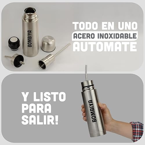 Bombiya - Thermos mat auto-amorçant avec toutes ses parties en acier inoxydable - Kit tout-en-un ajoutez simplement votre yerba - 2 en 1 en changeant son couvercle est un thermos classique - Nail Gallerys