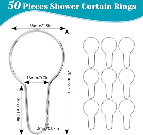 50 Pièces Anneaux Rideaux Douche, Crochet Rideau Douche en Métal, Anneau Rideau Douche, Anneaux de Rideaux pour Salle de Bain, Salon, Chambre, Cuisine - Nail Gallerys