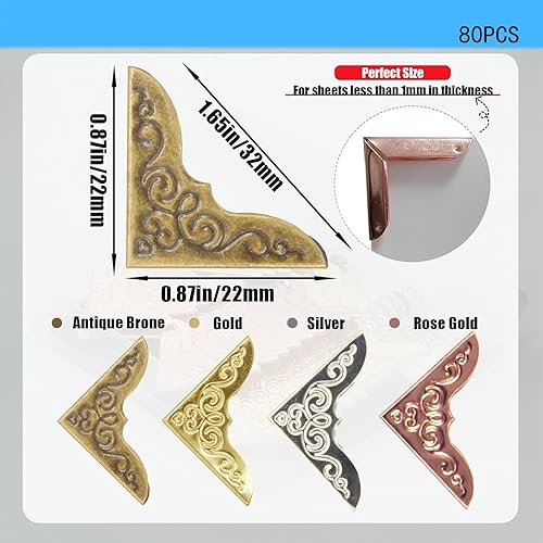 GEFAEJIFO Lot de 80 coins de protection pour livres en métal - Accessoires d'album - Coins décoratifs - Bronze - Coin de protection pour scrapbooking, livres, scrapbooking, menus, coins - Protection - Nail Gallerys