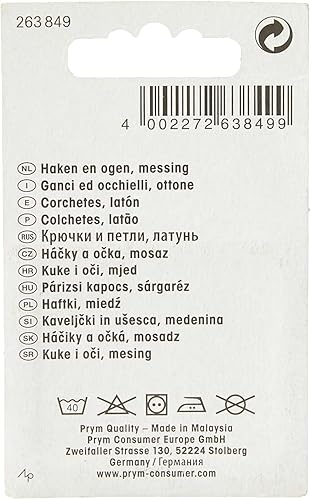 Prym Laiton No.1 Crochets Et Yeux 12 Pièces, Taille 12 mm, Noir - Nail Gallerys